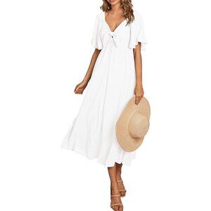 Dress  for Women 2024 Casual Short Sleeve V Neck Ruffle Midi Flowy Dresses